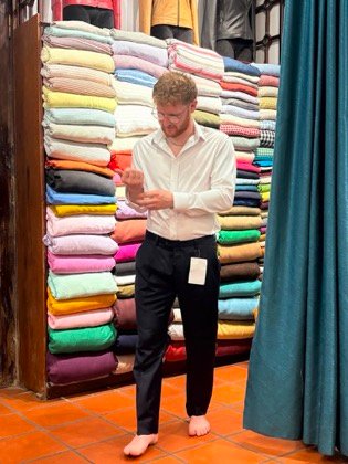 Clothes made at Blue Eye Tailor, photo by a customer (Charlie Monahan)
